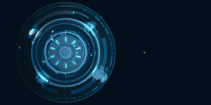 glowing circular interface with radiating lines and digital technology elements on dark background high quality