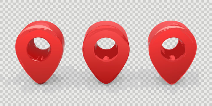 Three red 3d map markers with transparent background isolated location pins high quality professional detailed