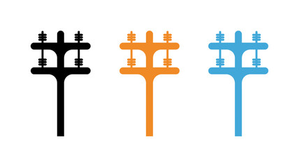 Fototapeta na wymiar Electricity pole icons in black orange and blue styles electricity transmission distribution infrastructu