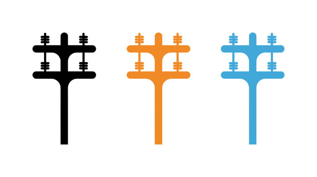 Electricity pole icons in black orange and blue styles electricity transmission distribution infrastructu
