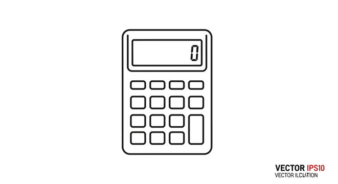 Simple calculator icon with number zero on display, vector illustration
