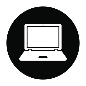 Laptop computer icon on black background
