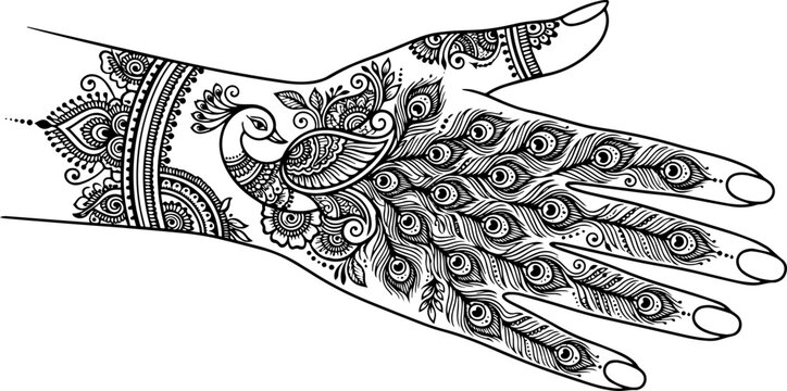 Beautiful Mehndi Design on Female Hand , Traditional Henna Art