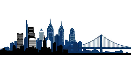 Obraz premium Philadelphia Skyline Silhouette with Bridge, Blue and Black