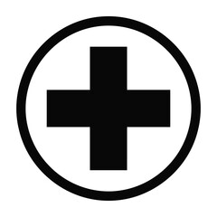 Fototapeta premium Black Medical Cross Symbol Inside a Circle Icon for Healthcare and Hospital Signage Purposes