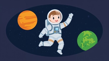 Fototapeta premium Astronaut on moon surface in space exploration with Earth and planet in background
