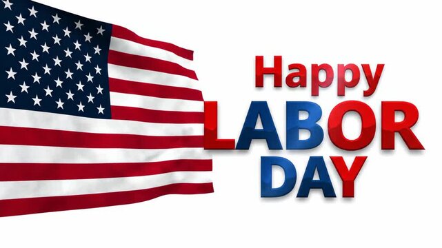 American flag with Happy Labor Day text on white background