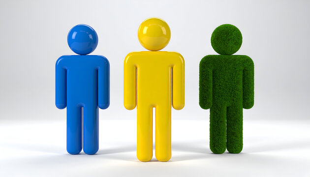 Three Abstract Figures Representing Diversity and Individuality.