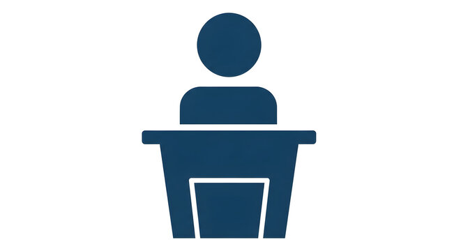 Simple blue podium icon representing public speaking presentations and leadership roles in a minimalist style