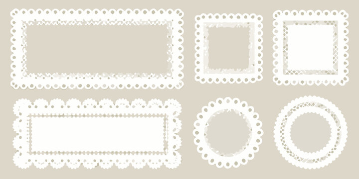 White lace frames and circular borders delicate ornamental design on a beige background high quality