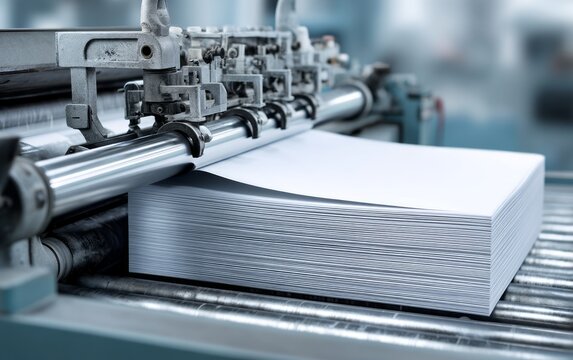 Printing Press Mechanism with Rollers and Fresh Paper Sheets