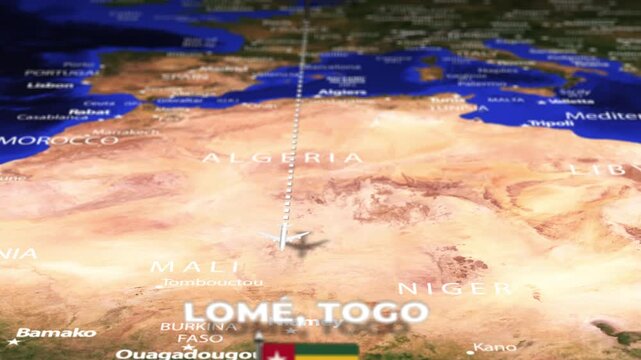 Flight From Paris FRANCE to Lome TOGO with flag pins