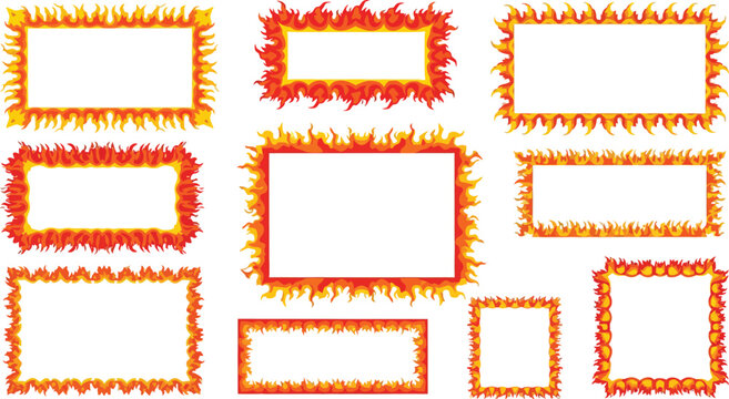 Collection of orange and yellow flame border frames for photo or text
