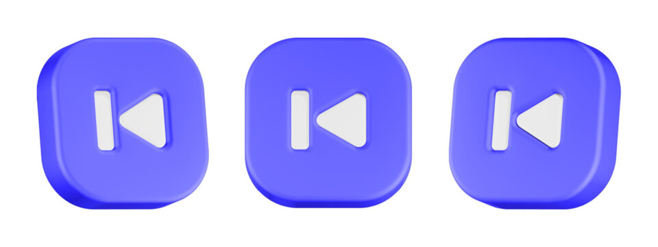 3d icon rewind or previous button 