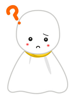 考えるてるてる坊主のイラスト　悩む・思考・アイデア　梅雨のキャラクター　