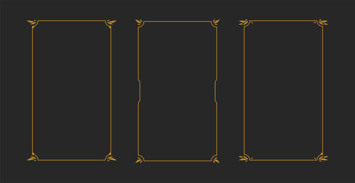 Luxury elegant gold border frame with floral leaf corner decoration simple and premium design ornament set