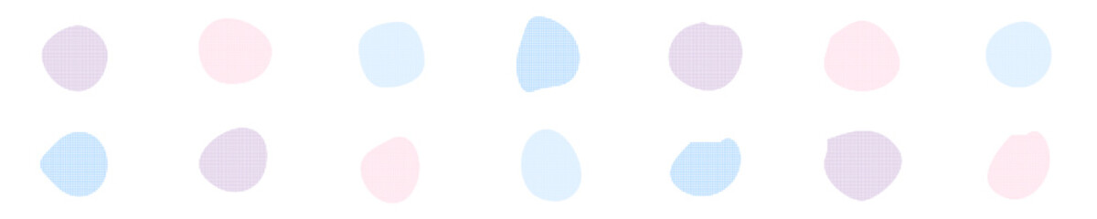 Fototapeta premium Minimalist collection of organic shapes featuring soft pastel halftone gradients on plain white background illustration