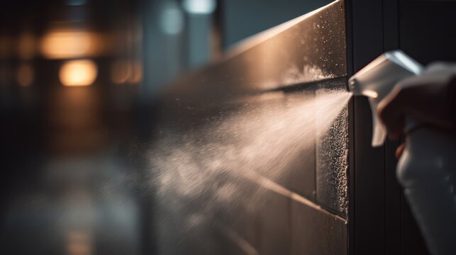 Cleaning Process in Public Restroom Stall Partition with Spray
