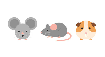 Cute cartoon rodent illustrations of mice and a guinea pig