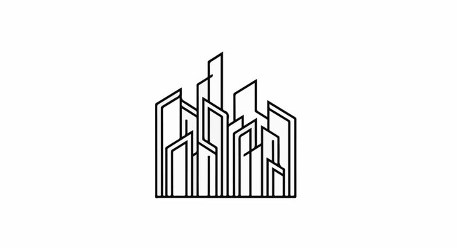 Stylized abstract cityscape with varying height rectangular buildings