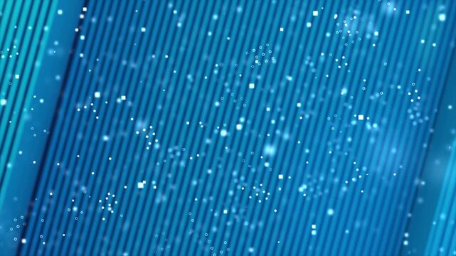 Blue futuristic abstract background with glowing particles, floating basic geometric elements, and dynamic diagonal lines for cyber and technology concept