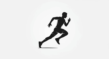 Obraz premium Silhouette of a male athlete in mid-stride, running with focused intensity