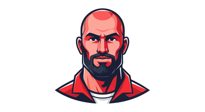 Bald Man with Beard, Muscular Build, Red Shirt, Determined Expression, Vector Portrait