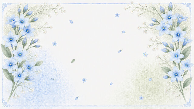 Watercolor Blue Star Tweedia Floral Frame Background with Sky Blue Blooms, Elegant Botanical Border