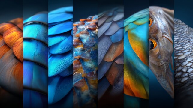 Detailed Close-Up of Fish Scales with Vibrant Patterns in Slices