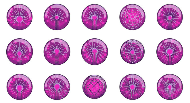 Purple Plasma Ball Globe Icon Set with Electric Discharge
