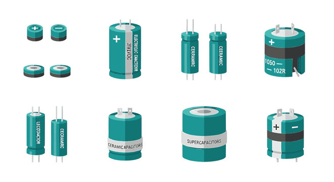 Set of Electronic Capacitors Vector Illustrations