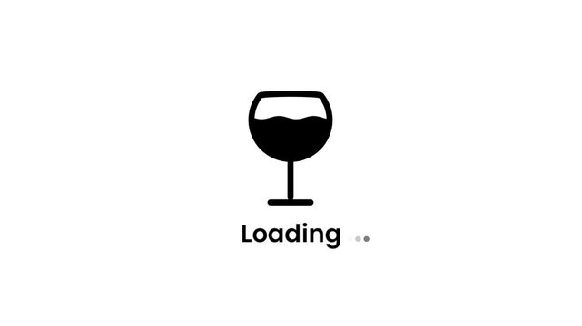 A wine glass icon with a loading text below indicating a loading state, progress animation, or a waiting indicator for a food or drink app
