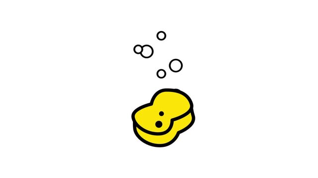 A yellow sponge with soap bubbles representing cleaning, dishwashing, household chores, hygiene, or a cleaning product or service element