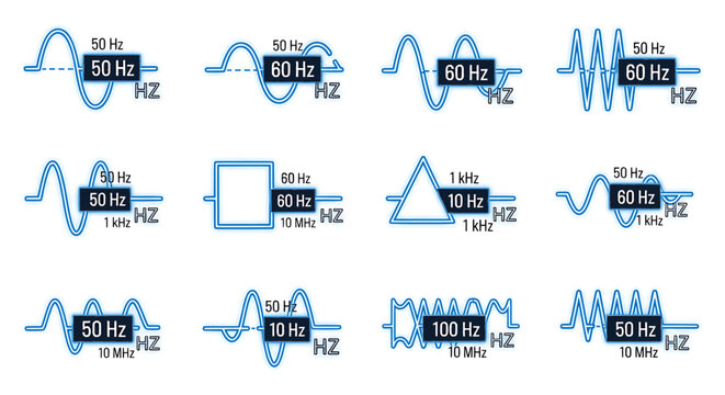 Collection of Frequency Waveform Icons with Hertz Values