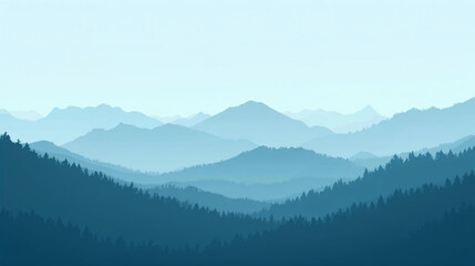 Naklejka premium Vector illustration Background of majestic blue mountains shrouded in thick fog