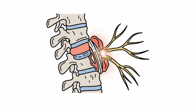 Spinal disc impingement causing nerve irritation with radiating pain