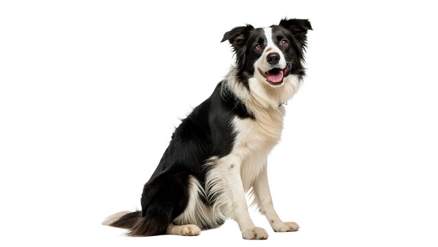Smart border collie dog sitting and looking attentive isolated on transparent background  