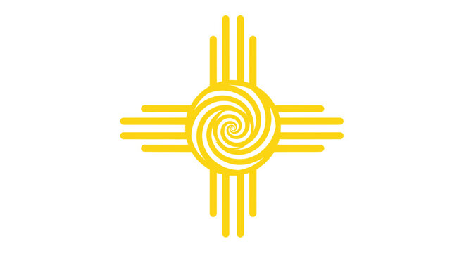 New Mexico Zia Sun Symbol Icon Graphic, Swirling Center, Yellow on White