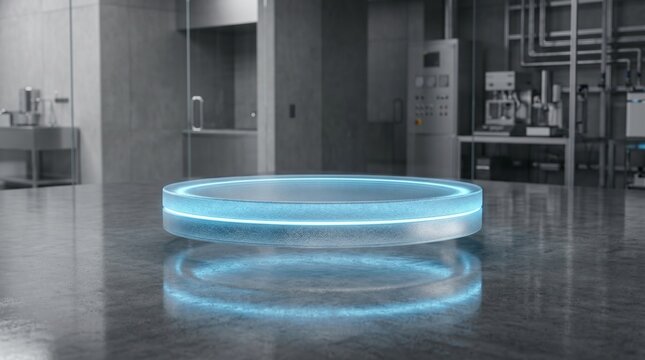 Futuristic Glowing Pedestal in High Tech Laboratory