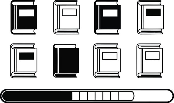 Stacked Books Icon Set with Progress Bar - Vector Illustration