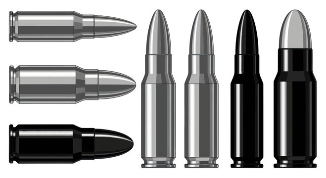 Ammunition Set: Various Bullets and Cartridges - Metal and Black
