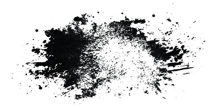 Black abstract grunge ink splatter splash texture with brushstroke stains artistic and vintage distressed background design.