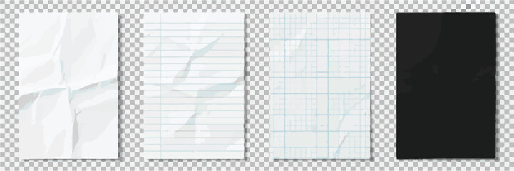 Fototapeta premium Four Vertical Paper Textures On Transparent Grid crumpled