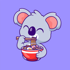 Fototapeta premium Cute Koala Eating Ramen Noodle Cartoon 