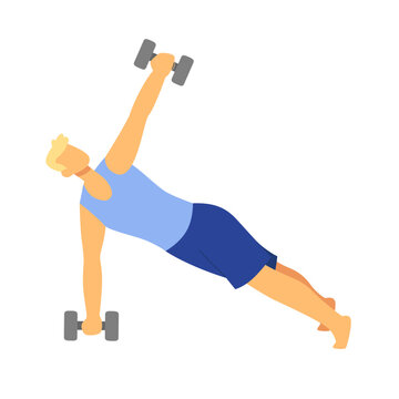 Side plank exercise workout with dumb-bell