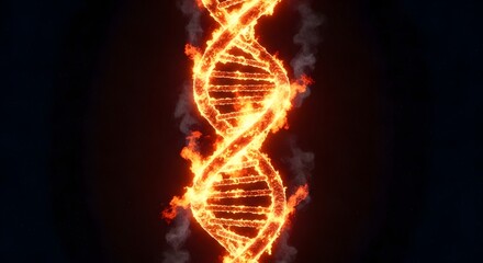 Obraz premium Fiery dna helix a vibrant representation of genetic code and biological complexity