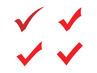 Set of four red check mark icons for positive validation and choice. © DesignerKamran99