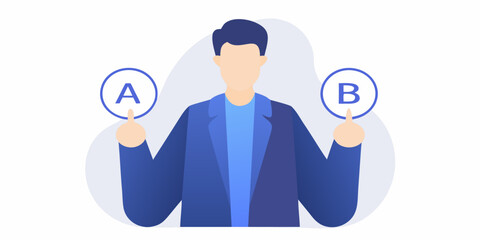 businessperson holding choice options a and b flat illustration © Kopil