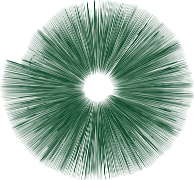 Abstract radial burst shape dark green lines on white background