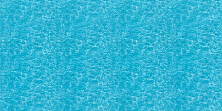 A clear turquoise swimming pool water surface creates an abstract liquid texture with bright ripples and transparent blue wave patterns reflecting a clean summer sea background